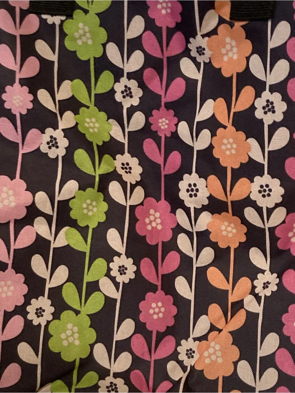 Floral Pattern Canvas Tote Bag in Black with Pink, Green & Orange Flowers